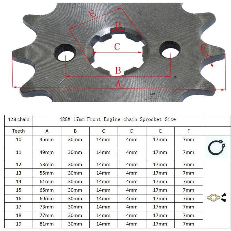 428# 17mm 10-19T Tooth Front Engine Sprocket for 50-160cc Orion Apollo - VirtuousWares:Global