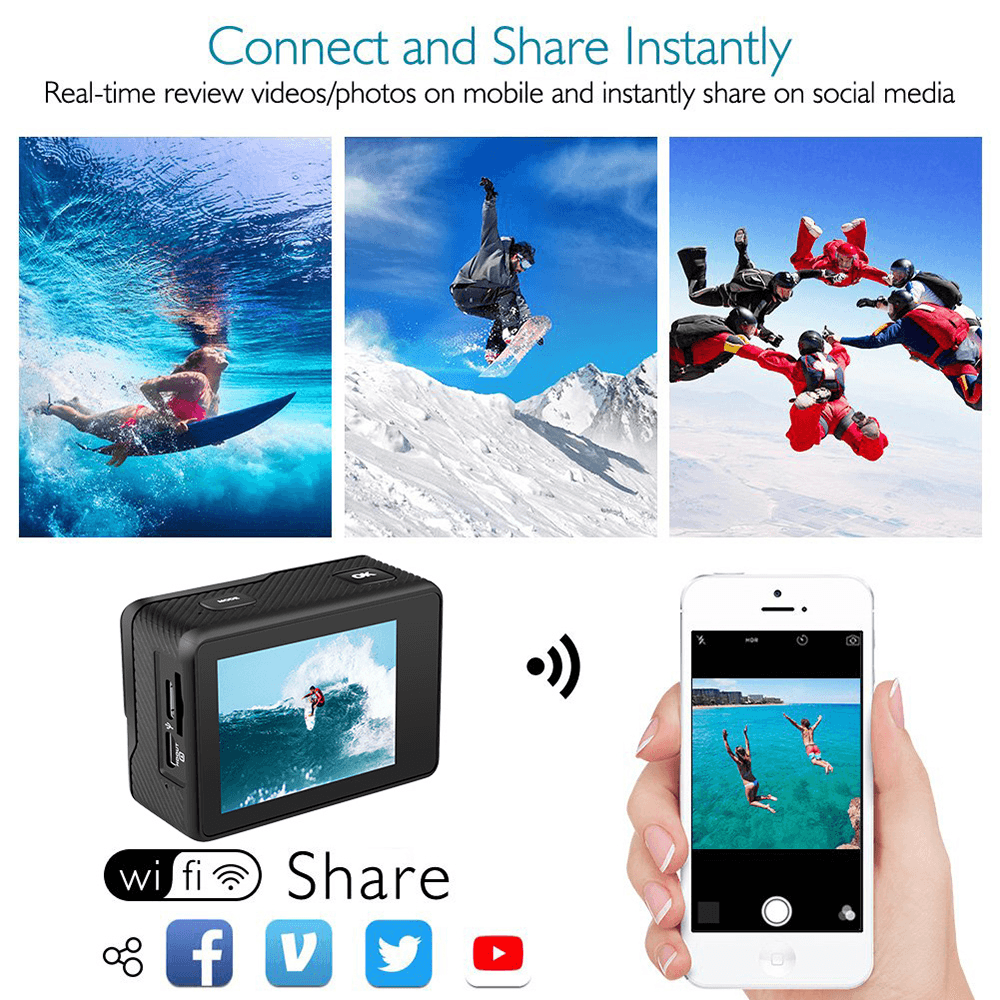 4K 60FPS HD Waterproof Wireless WIFI Sport Action EIS Camera - VirtuousWares:Global