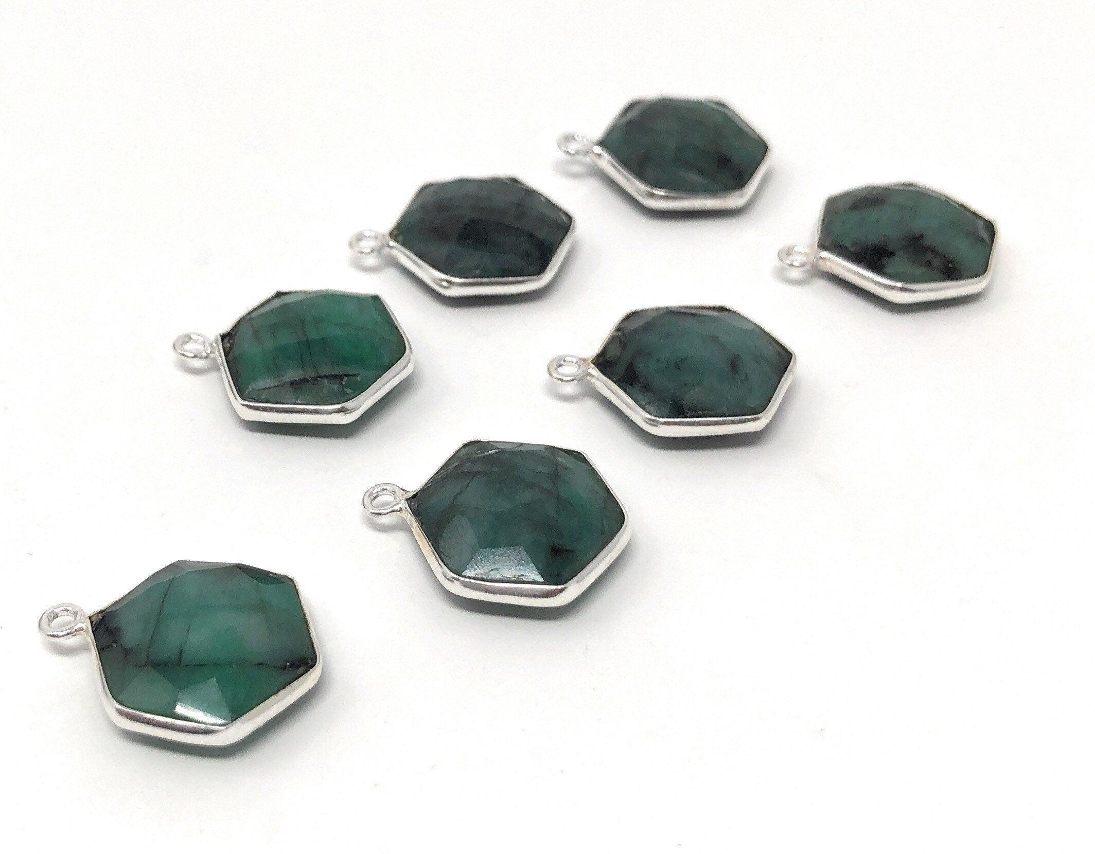 4Pcs /5Pcs Emerald Gemstone Charms, Sterling Silver Charms, May - VirtuousWares:Global