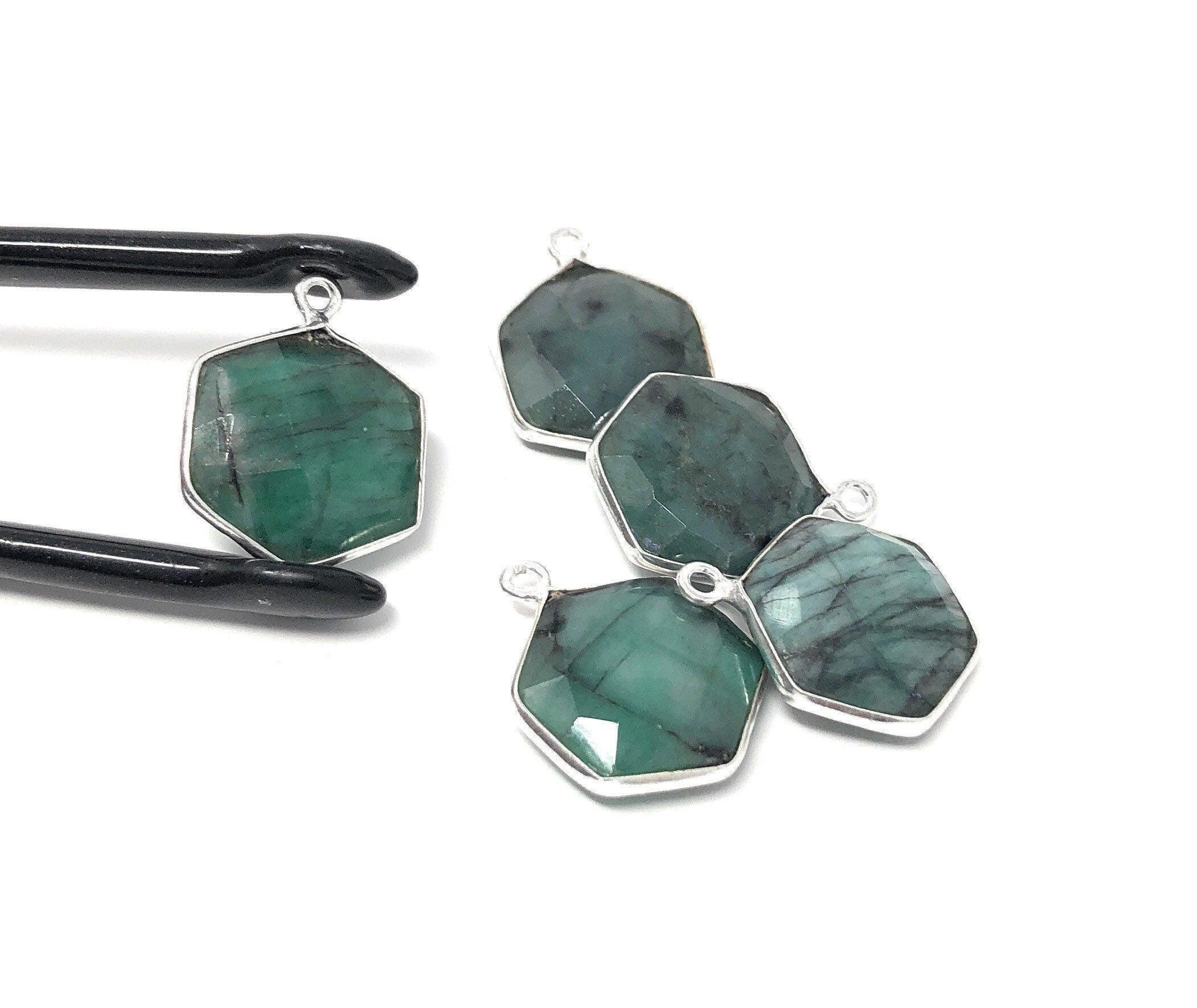 4Pcs /5Pcs Emerald Gemstone Charms, Sterling Silver Charms, May - VirtuousWares:Global