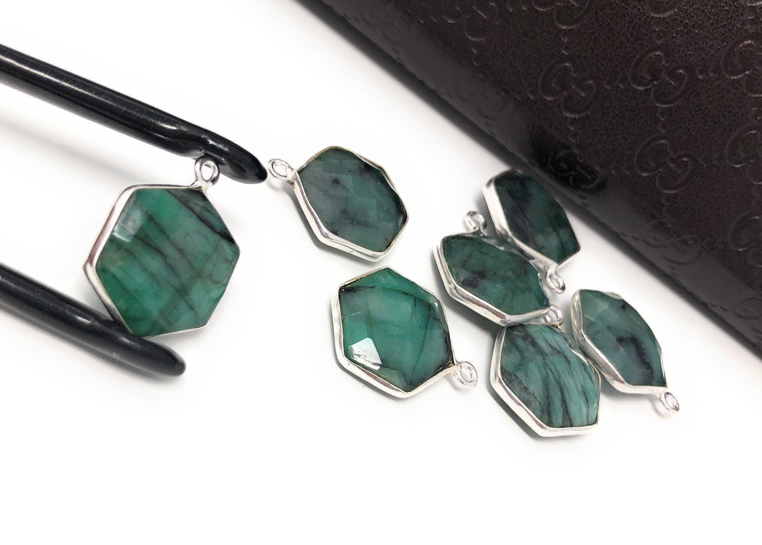 4Pcs /5Pcs Emerald Gemstone Charms, Sterling Silver Charms, May - VirtuousWares:Global