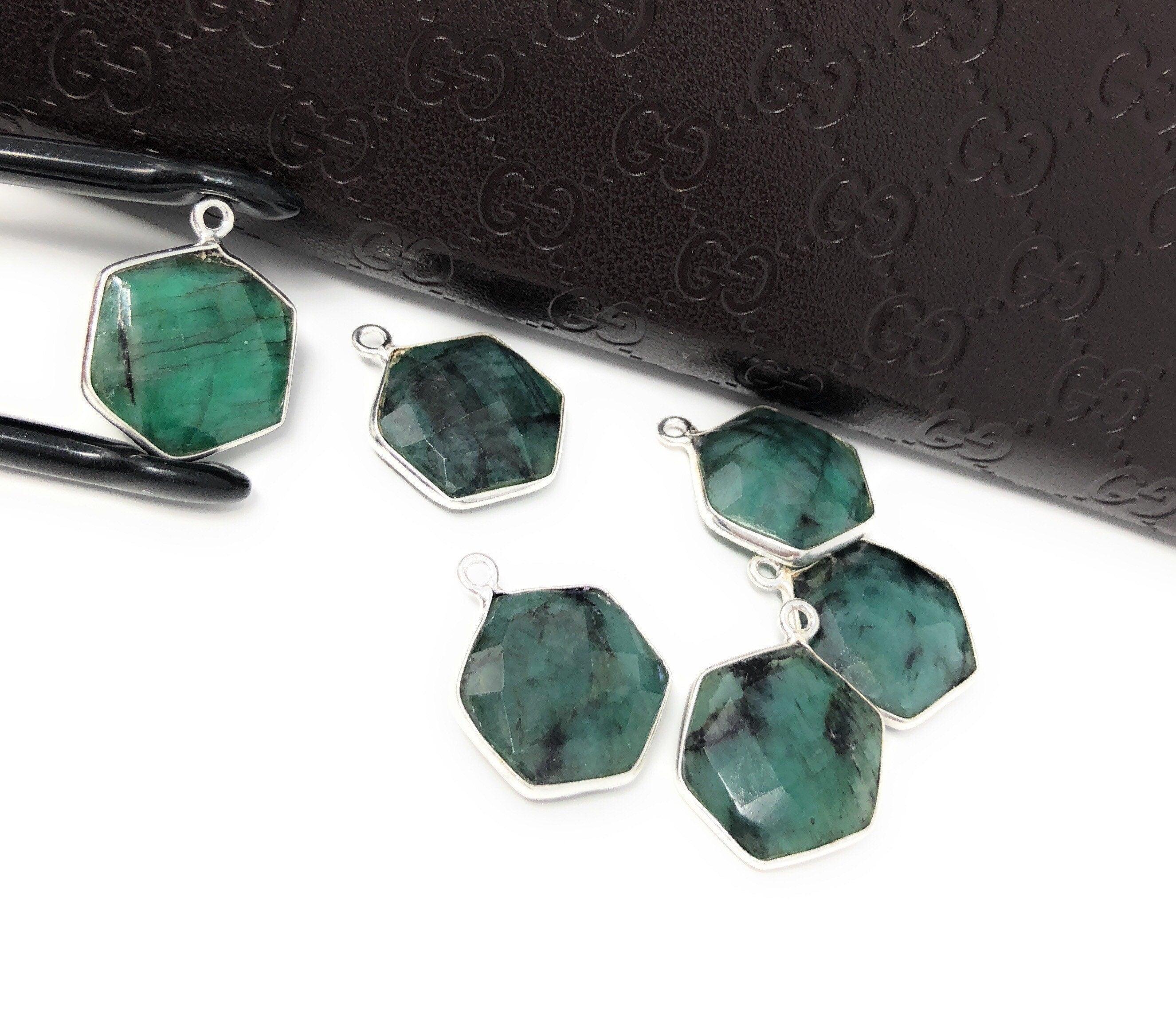 4Pcs /5Pcs Emerald Gemstone Charms, Sterling Silver Charms, May - VirtuousWares:Global