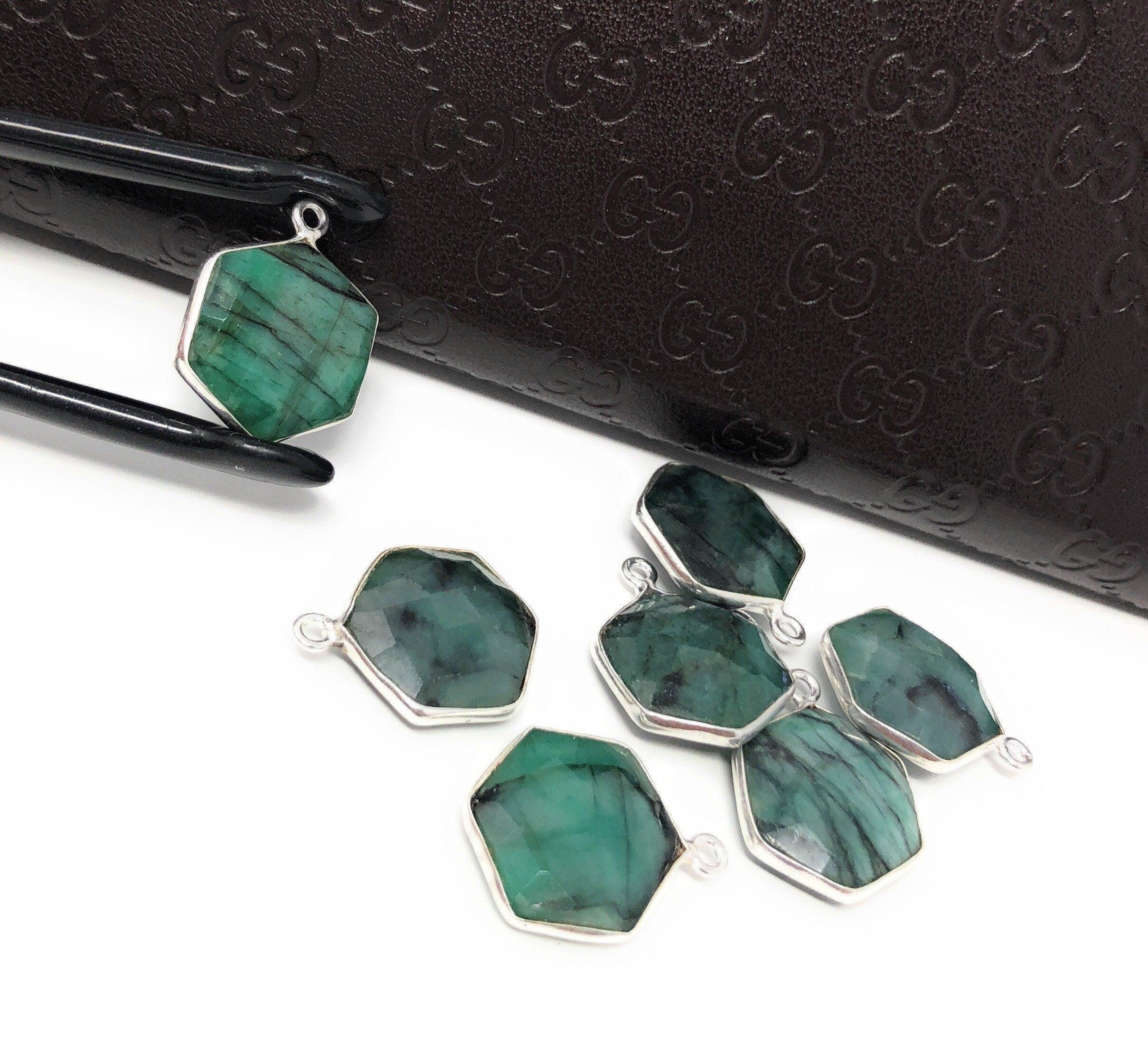 4Pcs /5Pcs Emerald Gemstone Charms, Sterling Silver Charms, May - VirtuousWares:Global