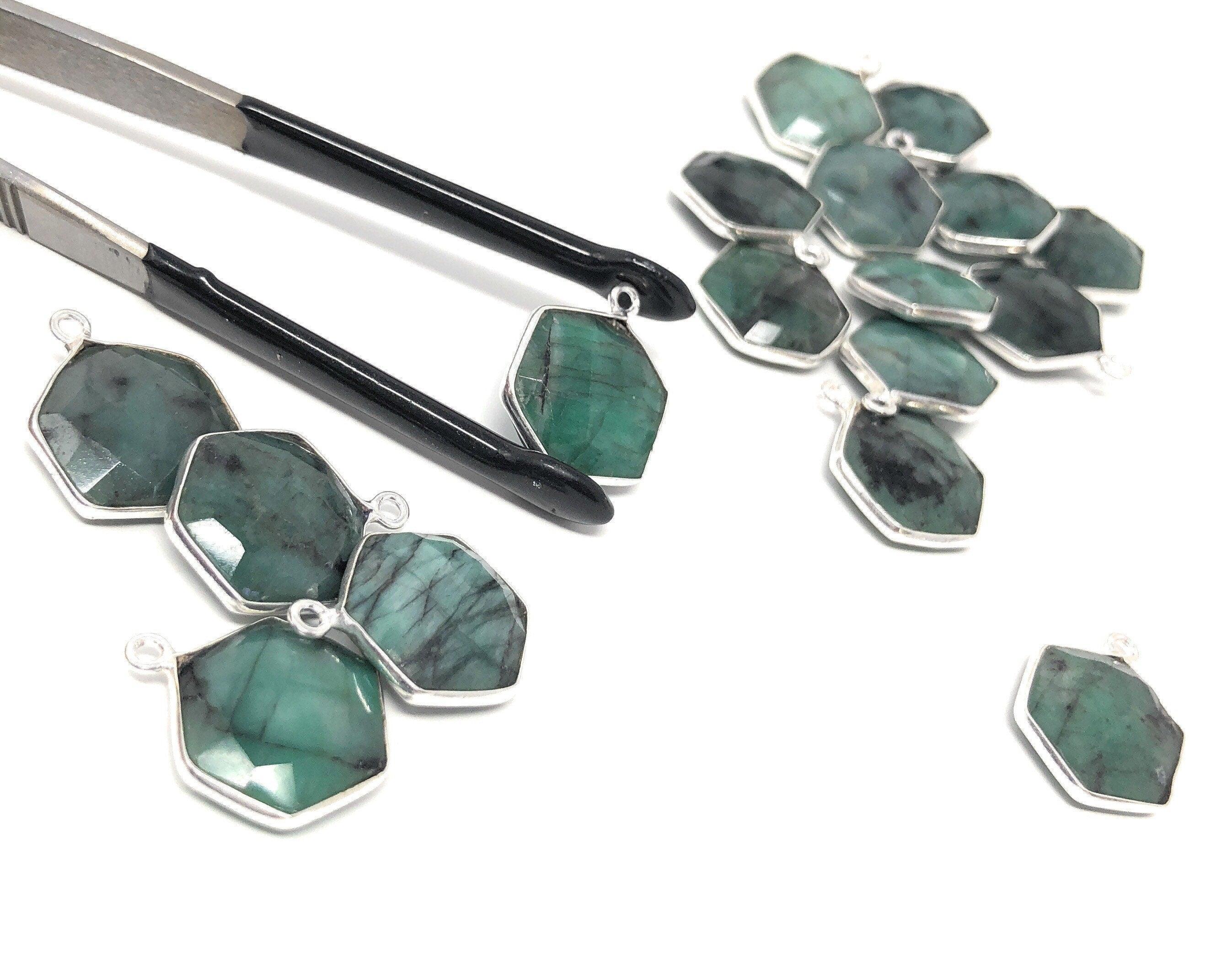 4Pcs /5Pcs Emerald Gemstone Charms, Sterling Silver Charms, May - VirtuousWares:Global