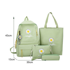 4pcs/Set Preppy Style Daisy Print Backpacks Canvas School Rucksack - VirtuousWares:Global