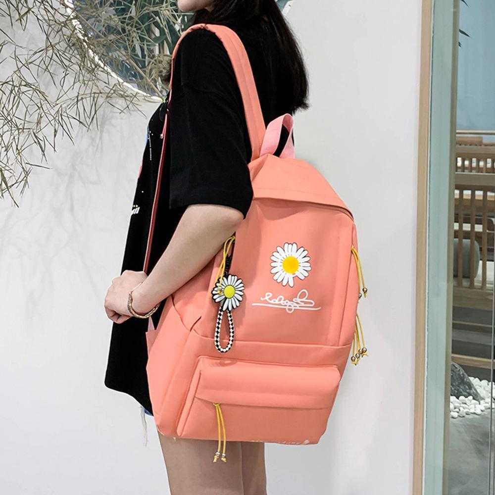 4pcs/Set Preppy Style Daisy Print Backpacks Canvas School Rucksack - VirtuousWares:Global