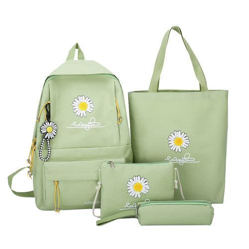 4pcs/Set Preppy Style Daisy Print Backpacks Canvas School Rucksack - VirtuousWares:Global