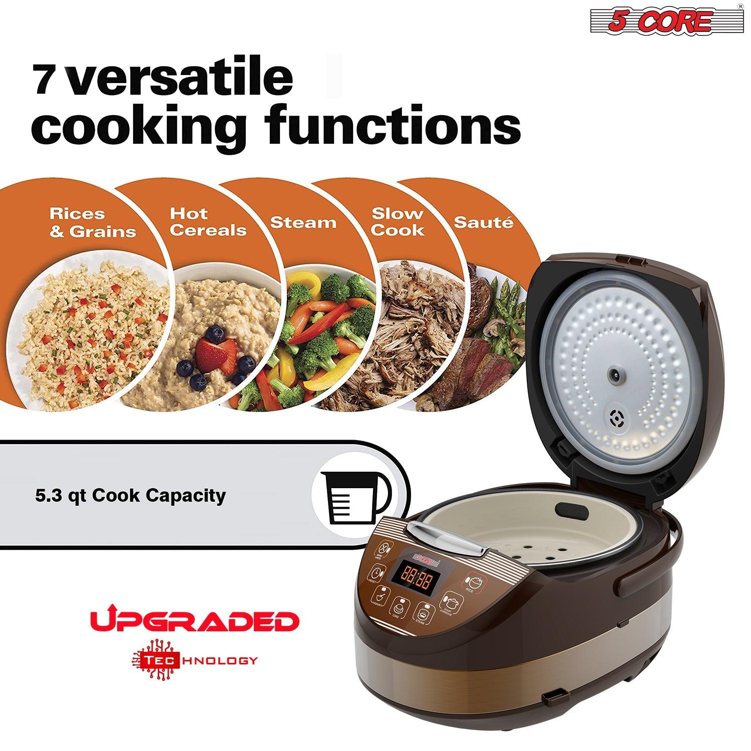 5 Core 5.3Qt Asian Rice Cooker Digital Programmable 15-in-1 Ergonomic –  VirtuousWares:Global