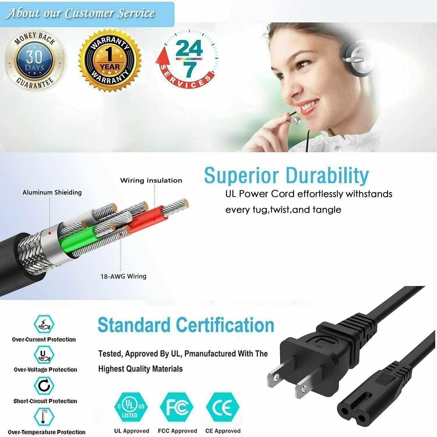 5 Core Extra Long 12ft 2 Prong Non-Polarized AC Wall Power Cable 2 - VirtuousWares:Global