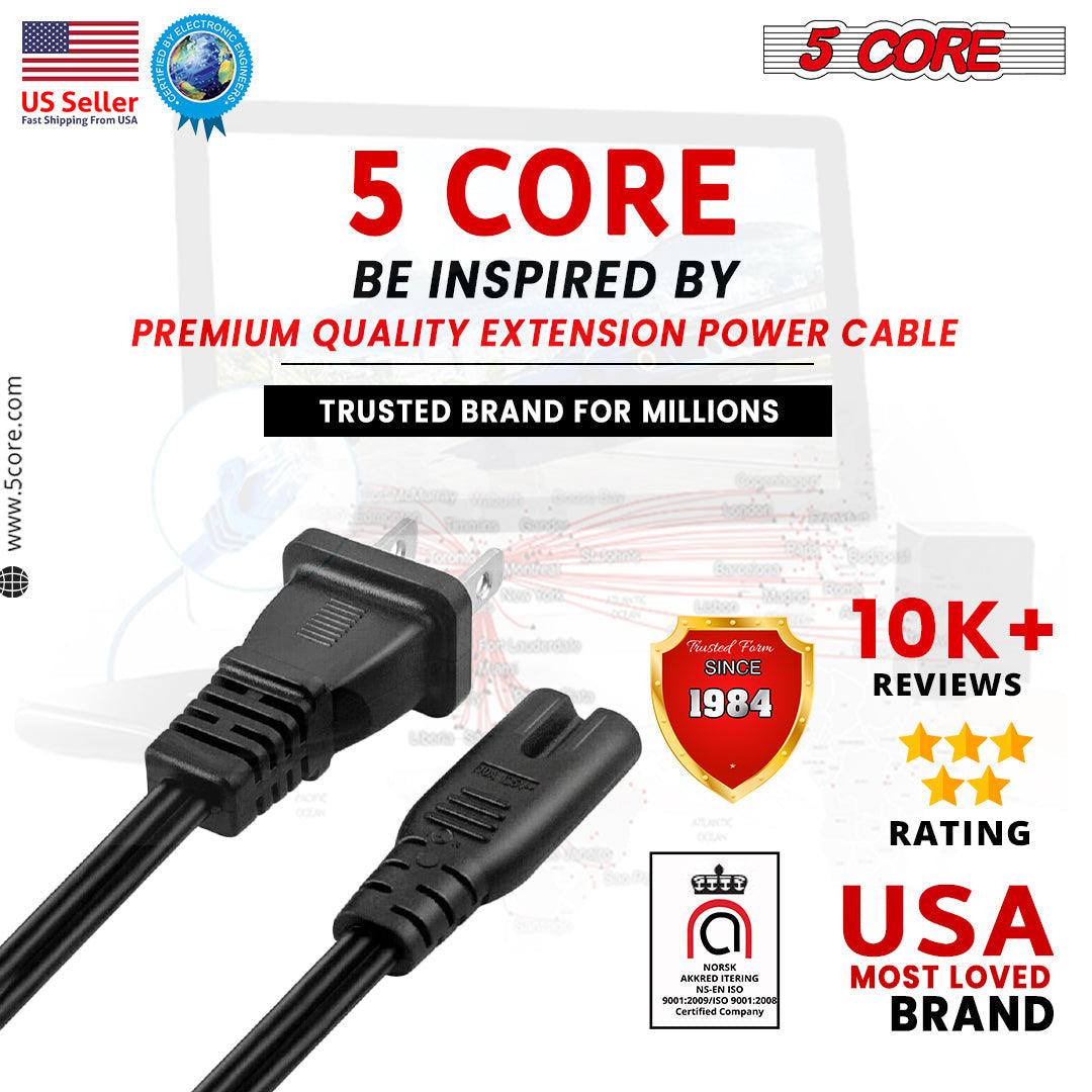 5 Core Extra Long 12ft 2 Prong Non-Polarized AC Wall Power Cable 2 - VirtuousWares:Global