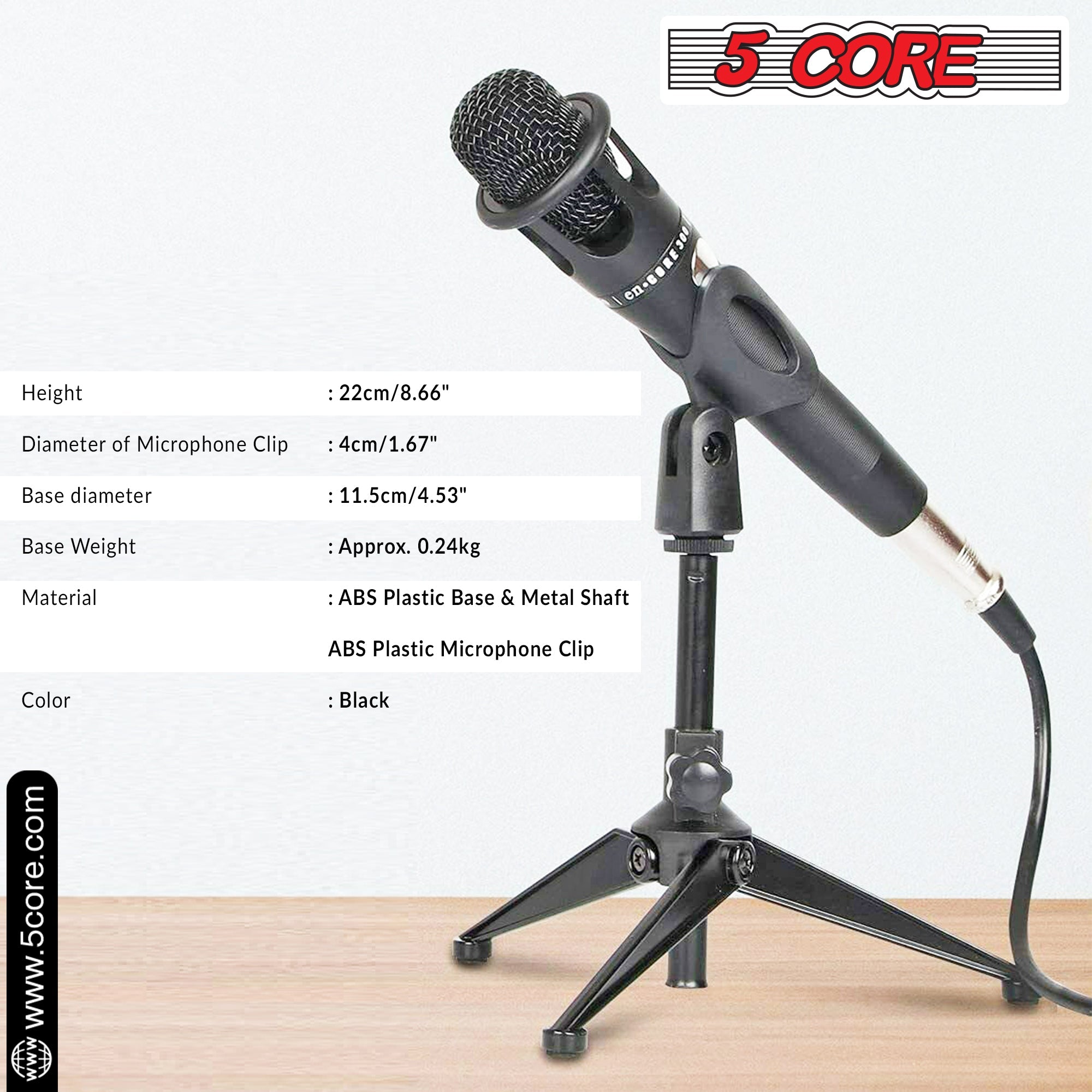 5 Core Universal Small Desktop Microphone Stand MS MINI TRI BLK 4PCS - VirtuousWares:Global