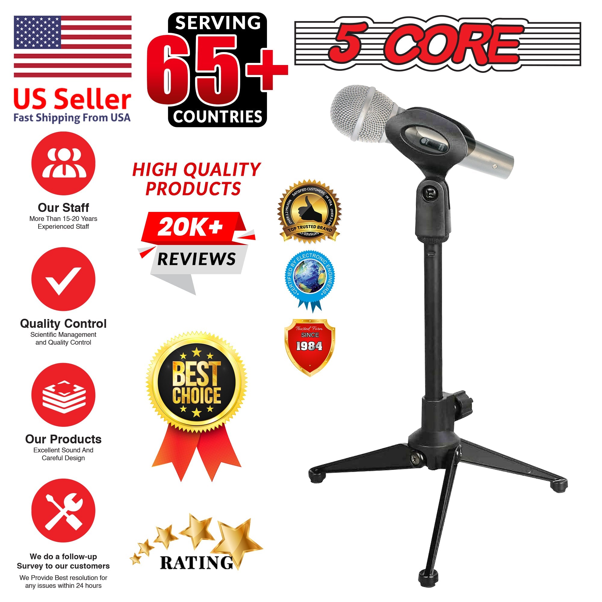 5 Core Universal Small Desktop Microphone Stand MS MINI TRI BLK 4PCS - VirtuousWares:Global