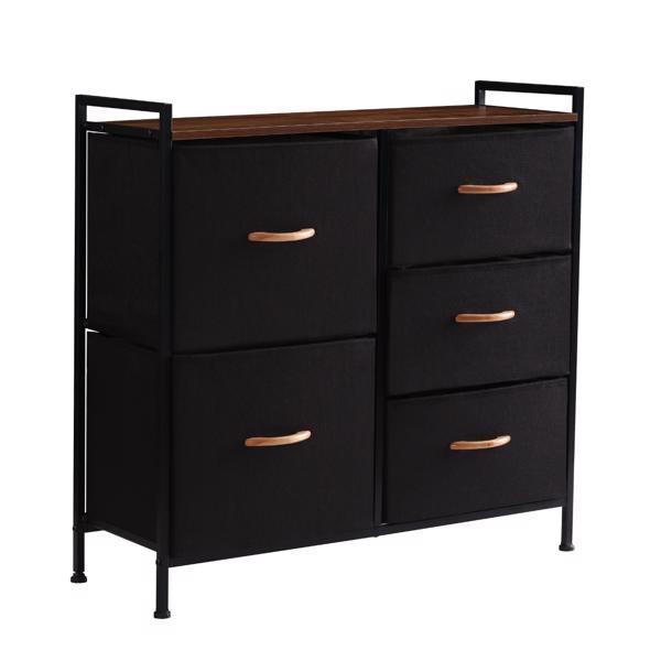 5 Drawer Dresser Storage Organizer Fabric Wood Top Closet - VirtuousWares:Global