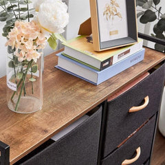 5 Drawer Dresser Storage Organizer Fabric Wood Top Closet - VirtuousWares:Global