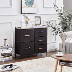 5 Drawer Dresser Storage Organizer Fabric Wood Top Closet - VirtuousWares:Global