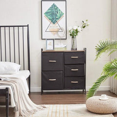5 Drawer Dresser Storage Organizer Fabric Wood Top Closet - VirtuousWares:Global