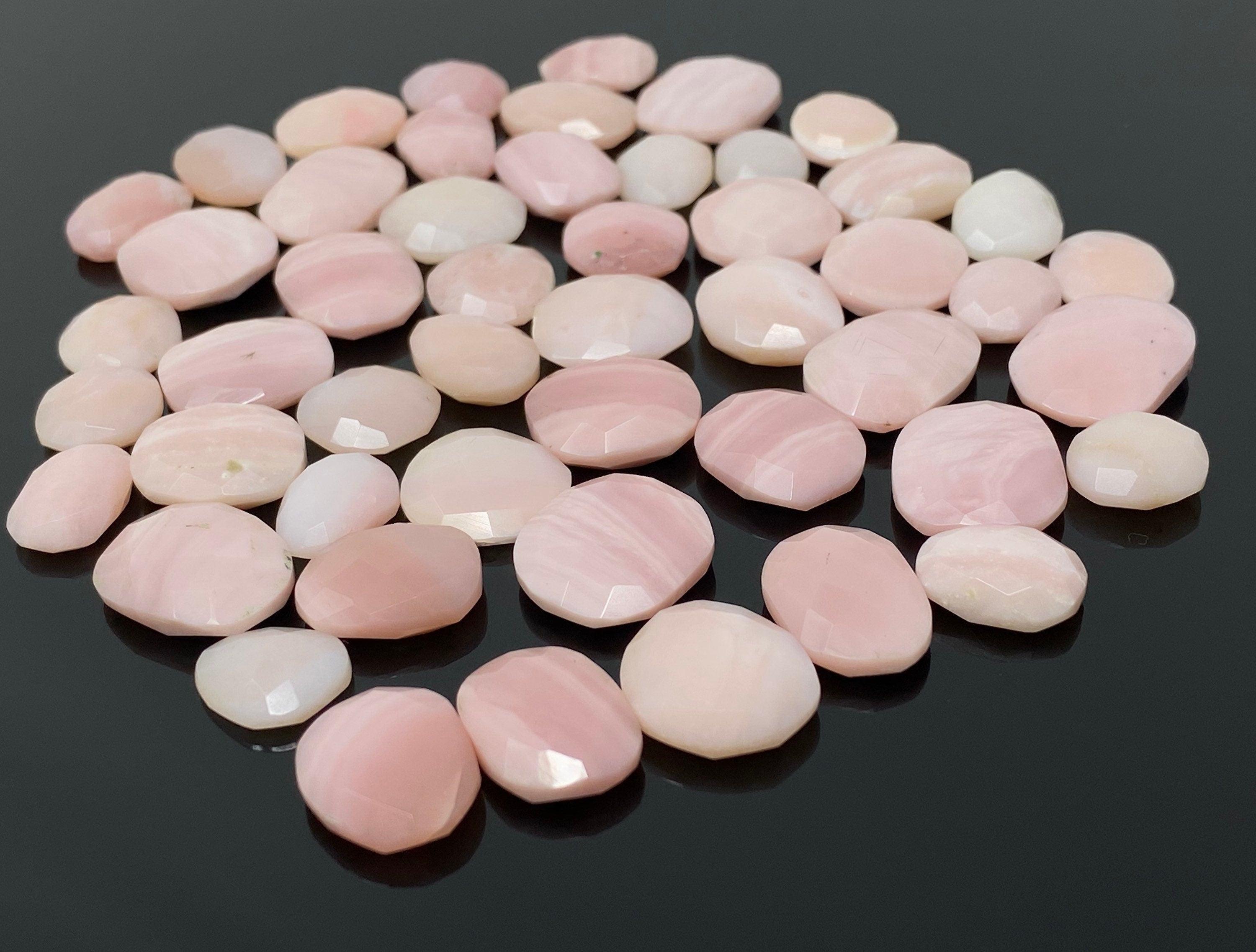 5 Pcs Natural Pink Opal Rose Cut Cabochons, Loose Gemstones, Peruvian - VirtuousWares:Global