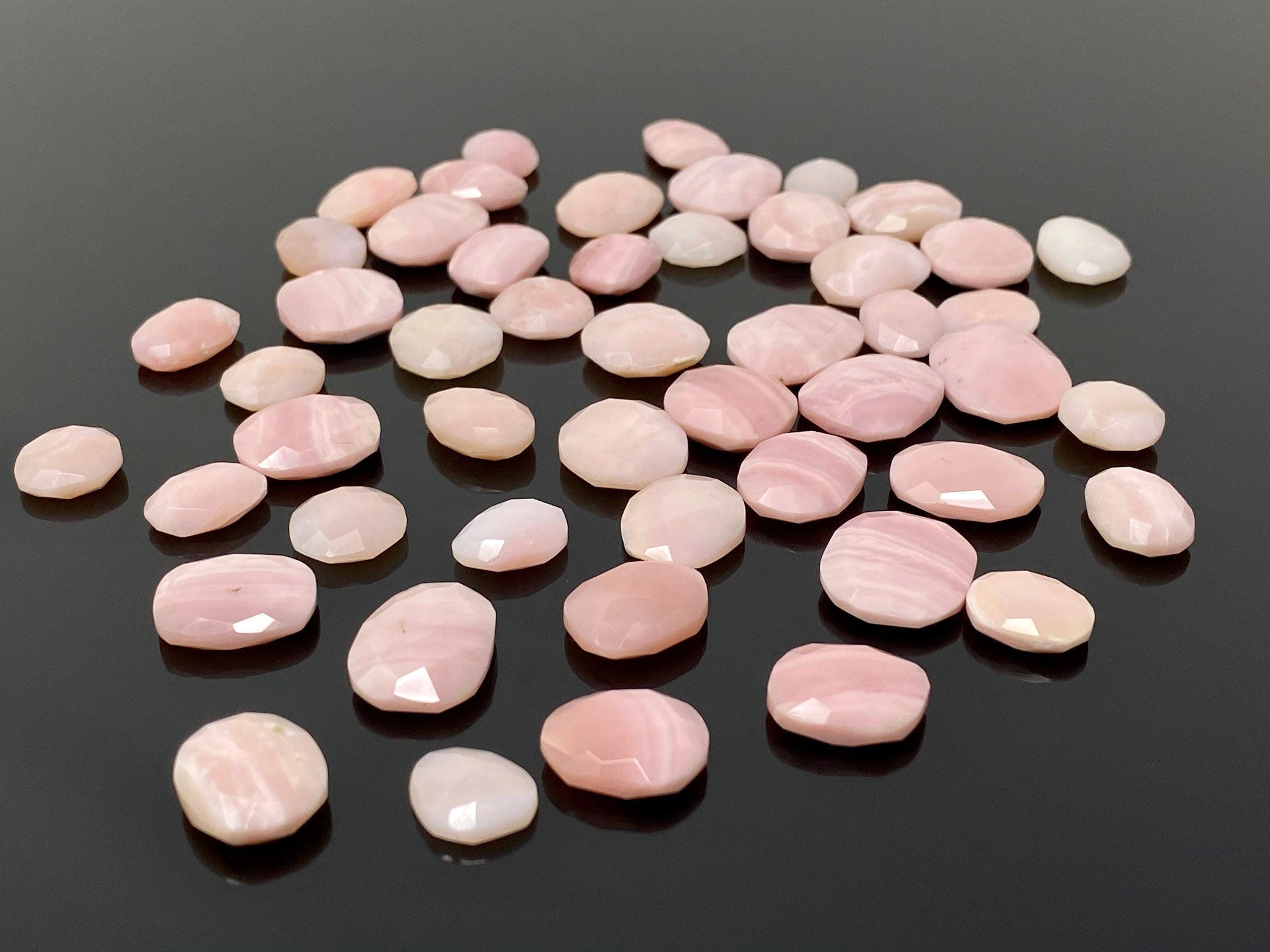 5 Pcs Natural Pink Opal Rose Cut Cabochons, Loose Gemstones, Peruvian - VirtuousWares:Global