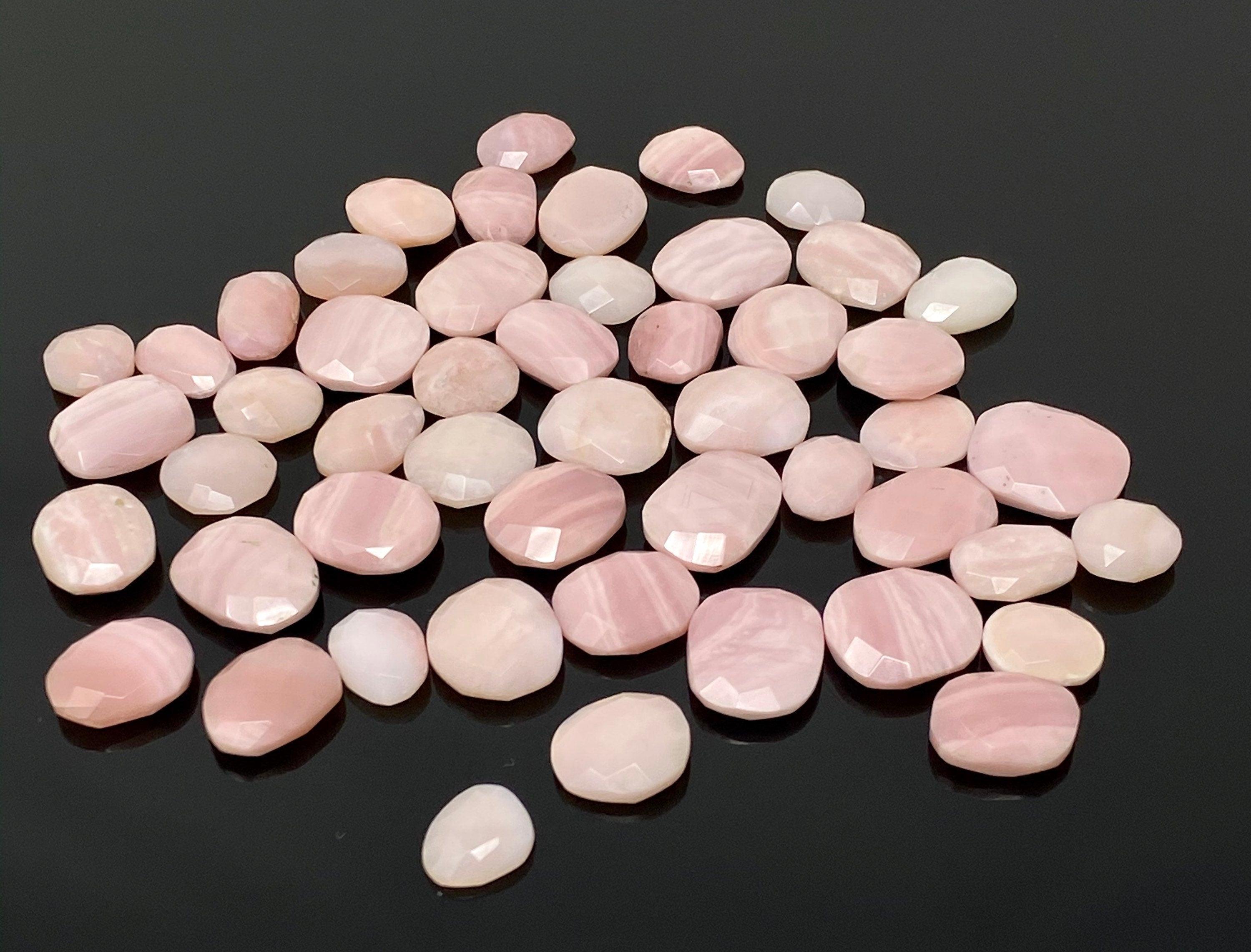 5 Pcs Natural Pink Opal Rose Cut Cabochons, Loose Gemstones, Peruvian - VirtuousWares:Global