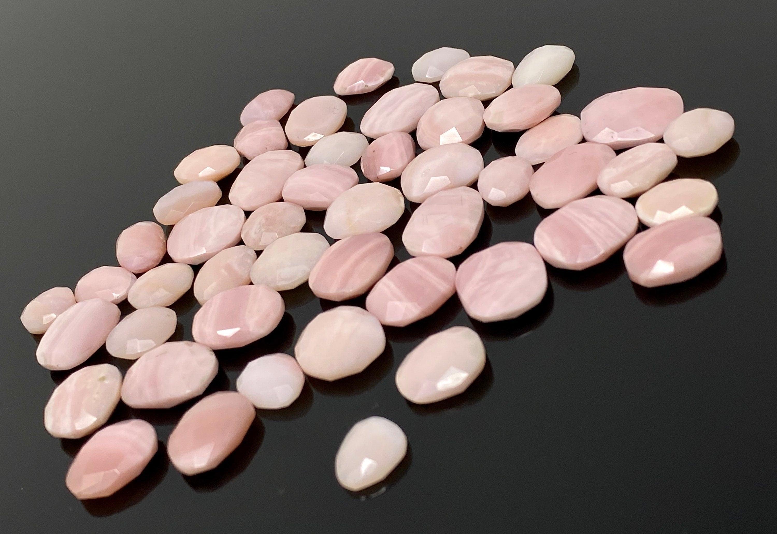 5 Pcs Natural Pink Opal Rose Cut Cabochons, Loose Gemstones, Peruvian - VirtuousWares:Global