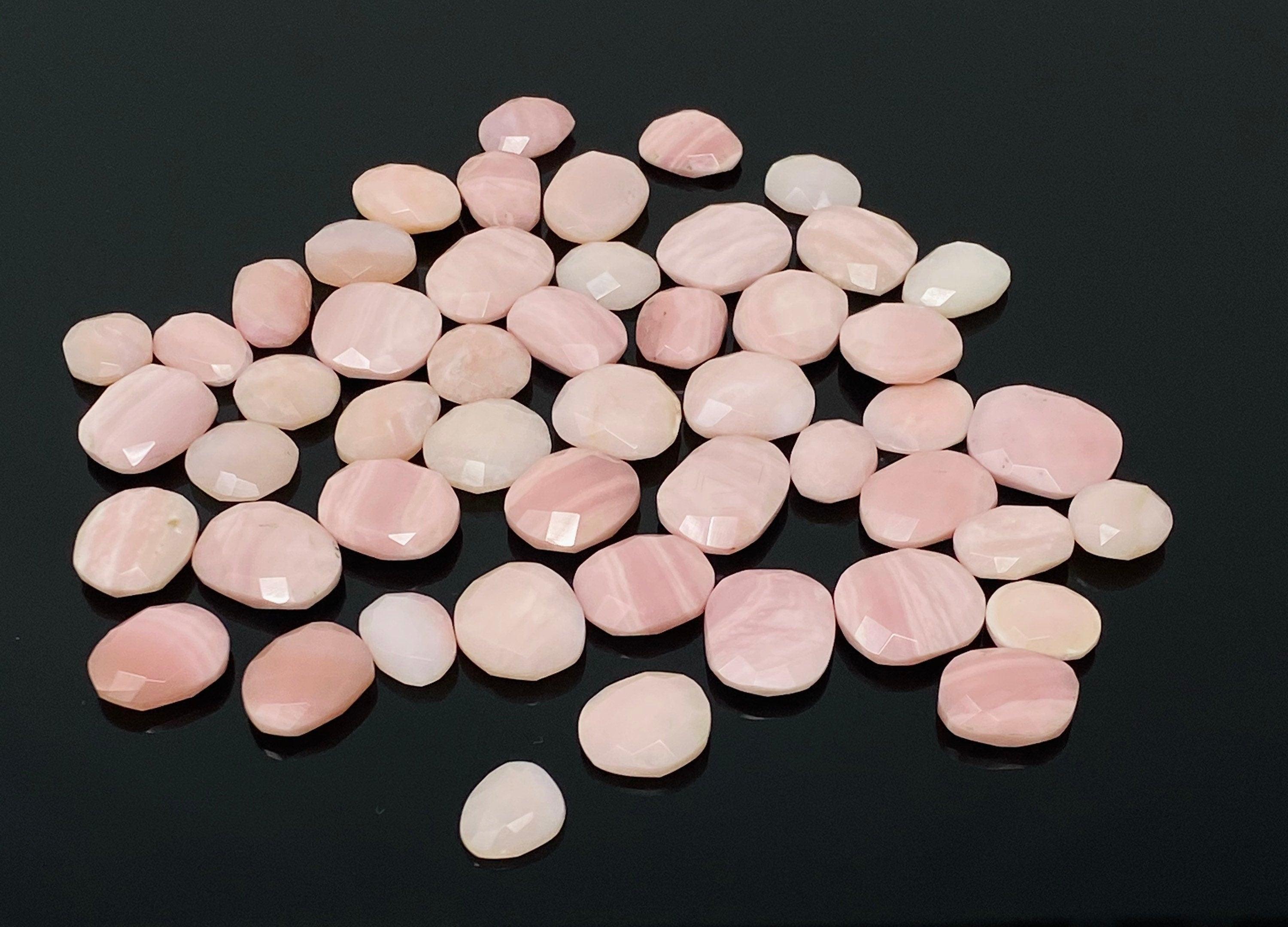 5 Pcs Natural Pink Opal Rose Cut Cabochons, Loose Gemstones, Peruvian - VirtuousWares:Global
