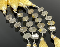 5 Pcs Yellow Rutile Quartz Double Terminated Beads, Hand Carved - VirtuousWares:Global