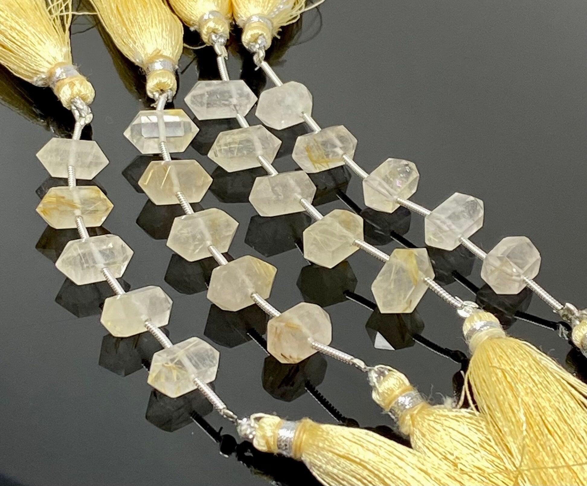 5 Pcs Yellow Rutile Quartz Double Terminated Beads, Hand Carved - VirtuousWares:Global