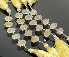 5 Pcs Yellow Rutile Quartz Double Terminated Beads, Hand Carved - VirtuousWares:Global