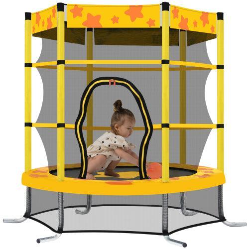 55 Inch Kids Trampoline with Safety Enclosure Net Outdoor Trampoline - VirtuousWares:Global