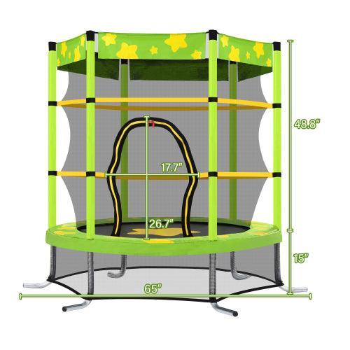 55 Inch Kids Trampoline with Safety Enclosure Net Outdoor Trampoline - VirtuousWares:Global