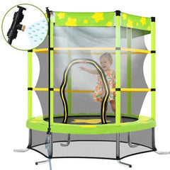 55 Inch Kids Trampoline with Safety Enclosure Net Outdoor Trampoline - VirtuousWares:Global