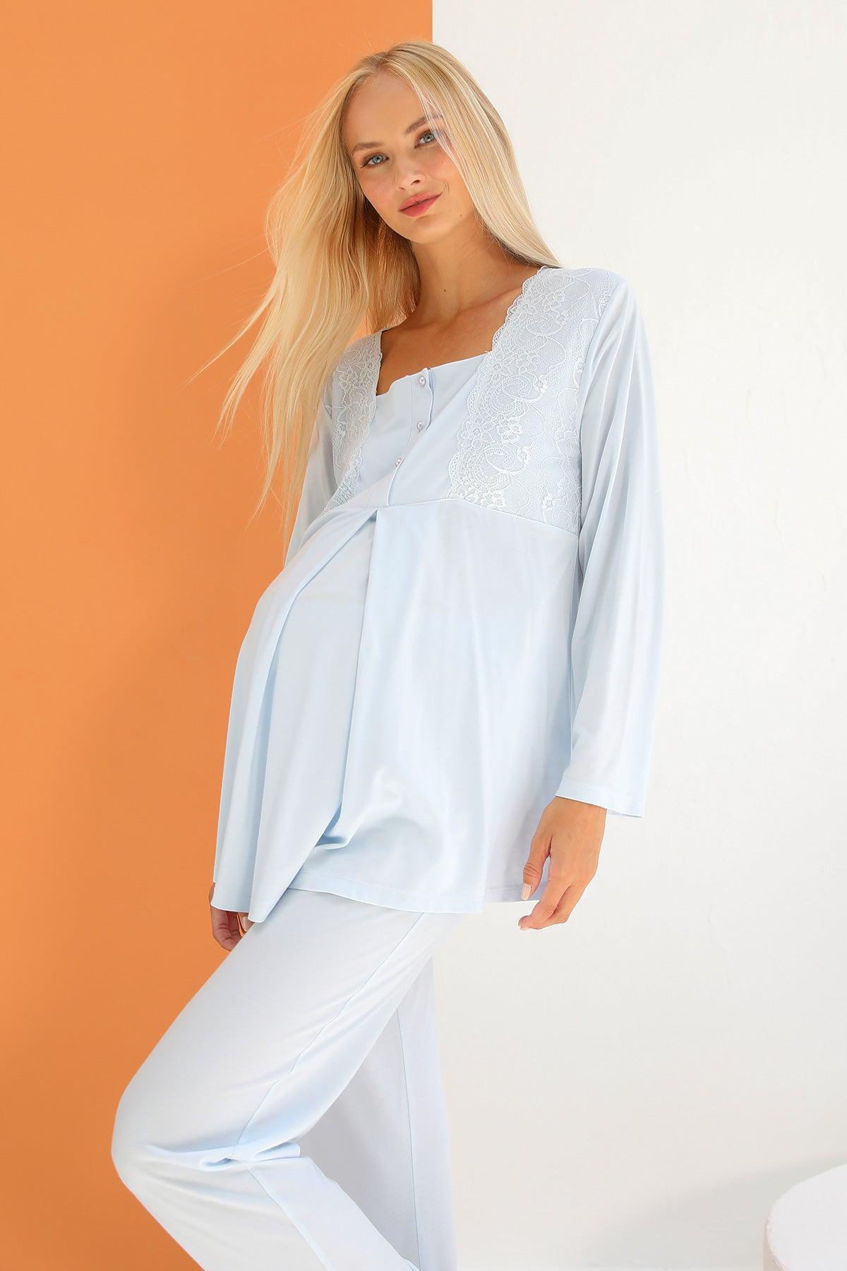 Shopymommy 55706 Lotus Lace 3-Pieces Maternity & Nursing Pajamas With
