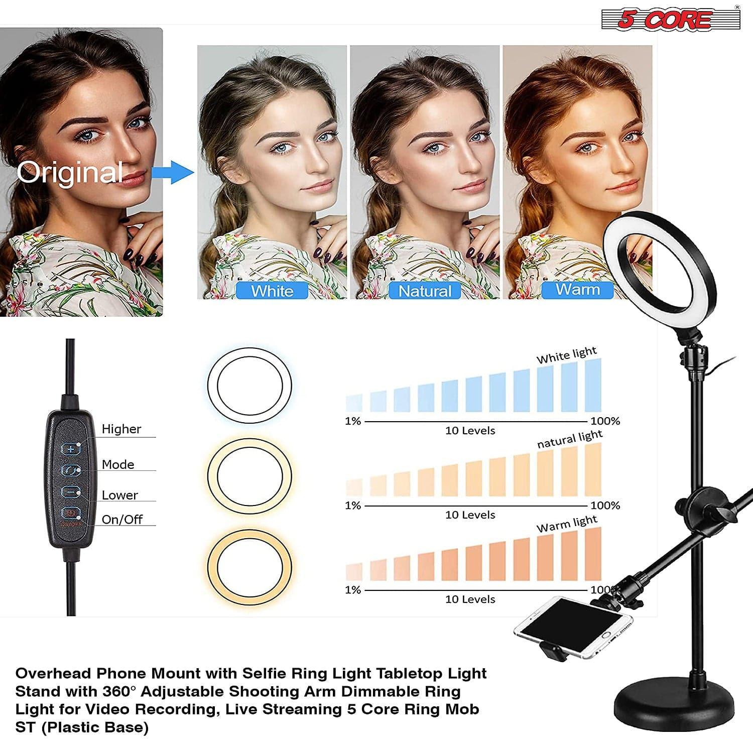 5Core 6'' Ring Light Overhead Phone Mount LED Circle Lights 360° - VirtuousWares:Global