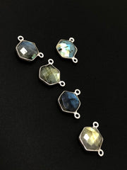 5Pcs Labradorite Gemstone Sterling Silver Connectors, Hexagon Shape - VirtuousWares:Global