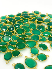 5Pcs/10Pcs Green Onyx Connectors, Gold Plated over Sterling Silver, - VirtuousWares:Global