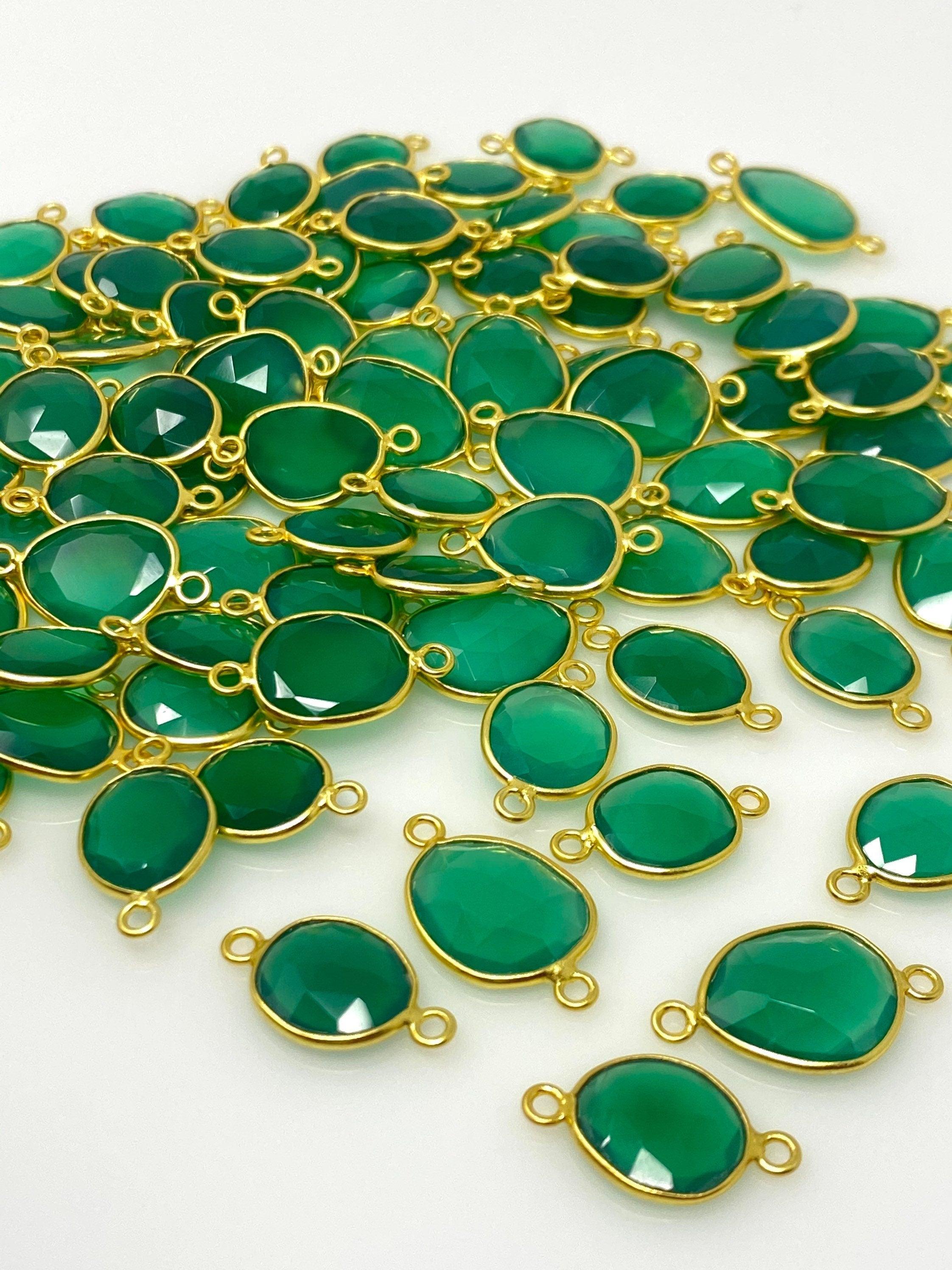 5Pcs/10Pcs Green Onyx Connectors, Gold Plated over Sterling Silver, - VirtuousWares:Global