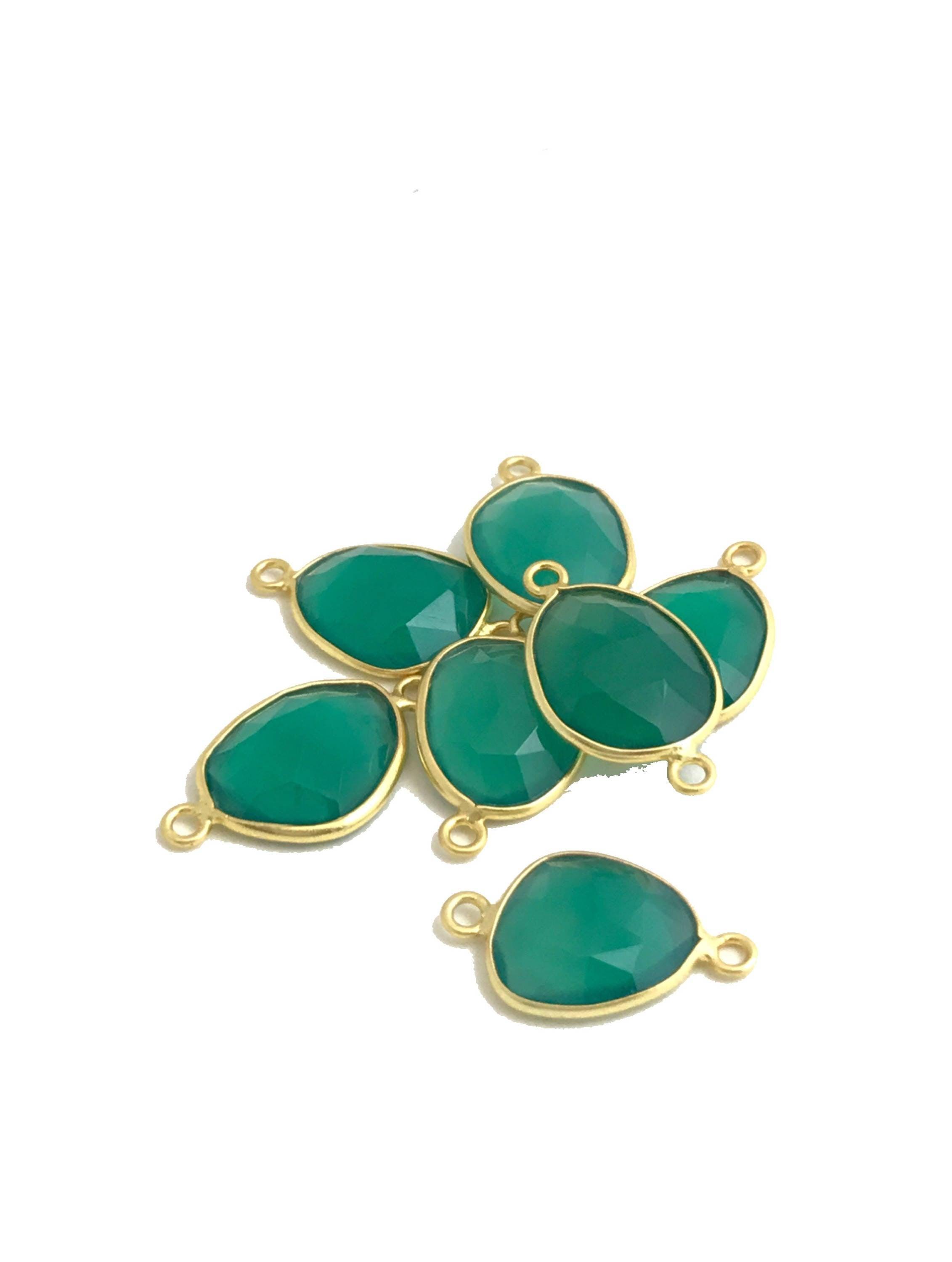 5Pcs/10Pcs Green Onyx Connectors, Gold Plated over Sterling Silver, - VirtuousWares:Global