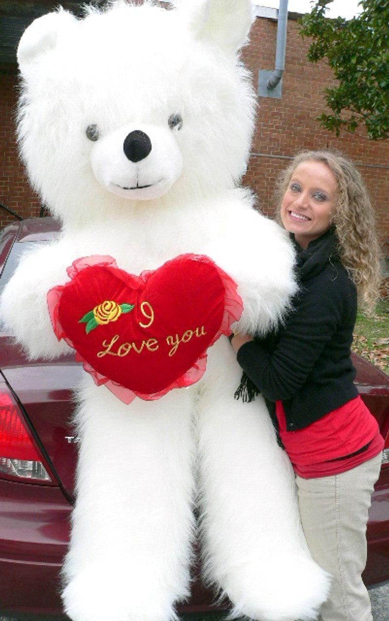 6 Foot Teddy Bear Giant White Teddybear With I Love You Heart Soft 72 - VirtuousWares:Global