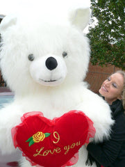 6 Foot Teddy Bear Giant White Teddybear With I Love You Heart Soft 72 - VirtuousWares:Global