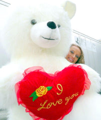 6 Foot Teddy Bear Giant White Teddybear With I Love You Heart Soft 72 - VirtuousWares:Global