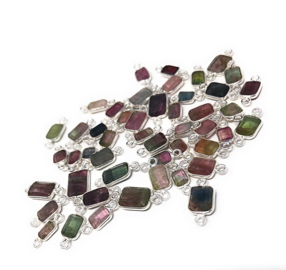6 Pcs Tourmaline Connectors, Sterling Silver Gemstone Connectors, - VirtuousWares:Global
