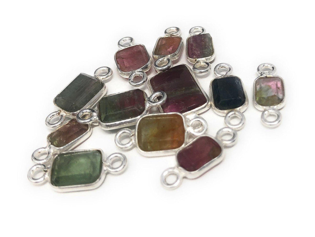 6 Pcs Tourmaline Connectors, Sterling Silver Gemstone Connectors, - VirtuousWares:Global
