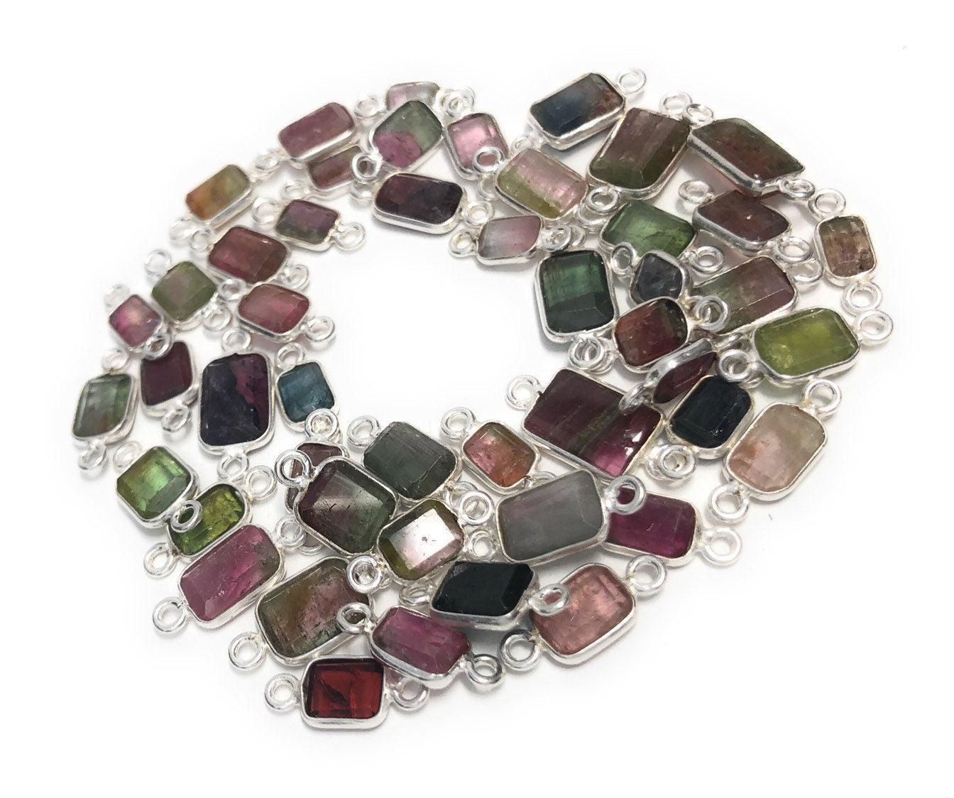 6 Pcs Tourmaline Connectors, Sterling Silver Gemstone Connectors, - VirtuousWares:Global