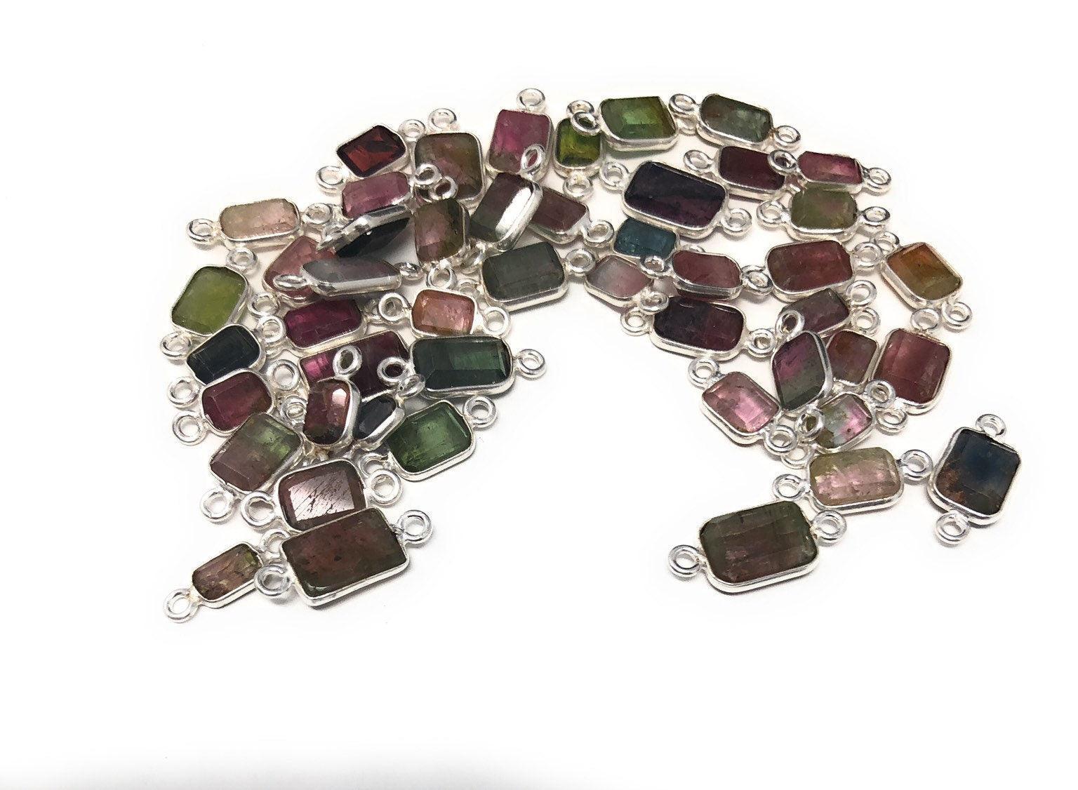 6 Pcs Tourmaline Connectors, Sterling Silver Gemstone Connectors, - VirtuousWares:Global