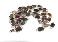 6 Pcs Tourmaline Connectors, Sterling Silver Gemstone Connectors, - VirtuousWares:Global