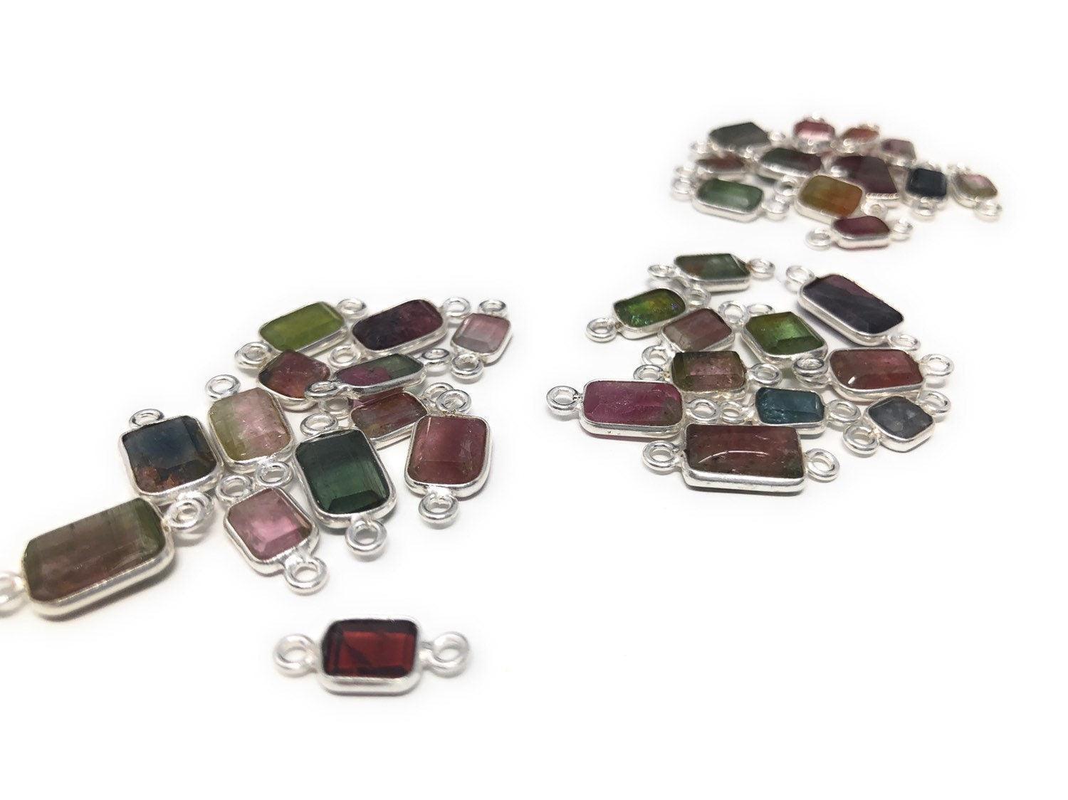6 Pcs Tourmaline Connectors, Sterling Silver Gemstone Connectors, - VirtuousWares:Global