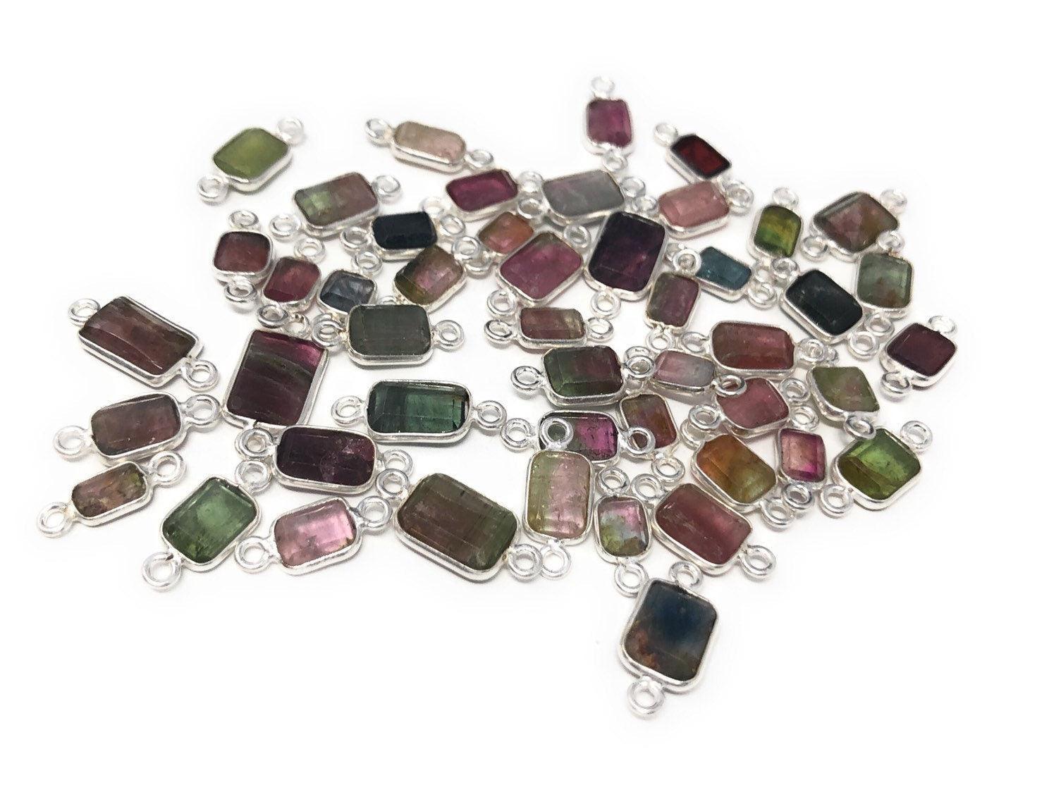 6 Pcs Tourmaline Connectors, Sterling Silver Gemstone Connectors, - VirtuousWares:Global