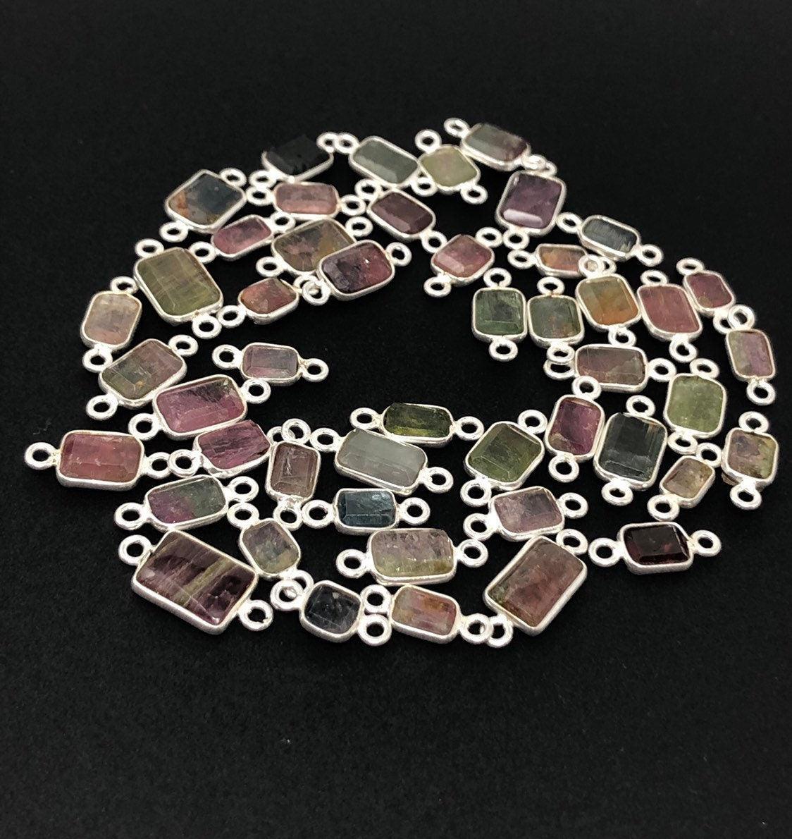 6 Pcs Tourmaline Connectors, Sterling Silver Gemstone Connectors, - VirtuousWares:Global