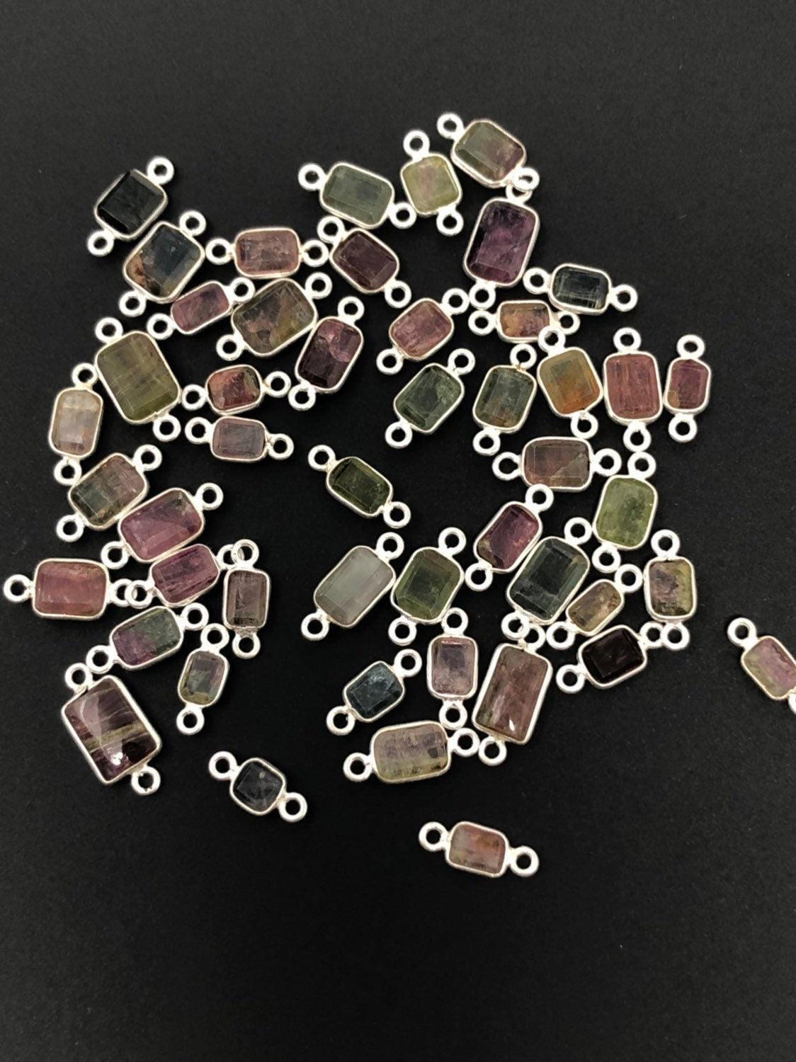 6 Pcs Tourmaline Connectors, Sterling Silver Gemstone Connectors, - VirtuousWares:Global