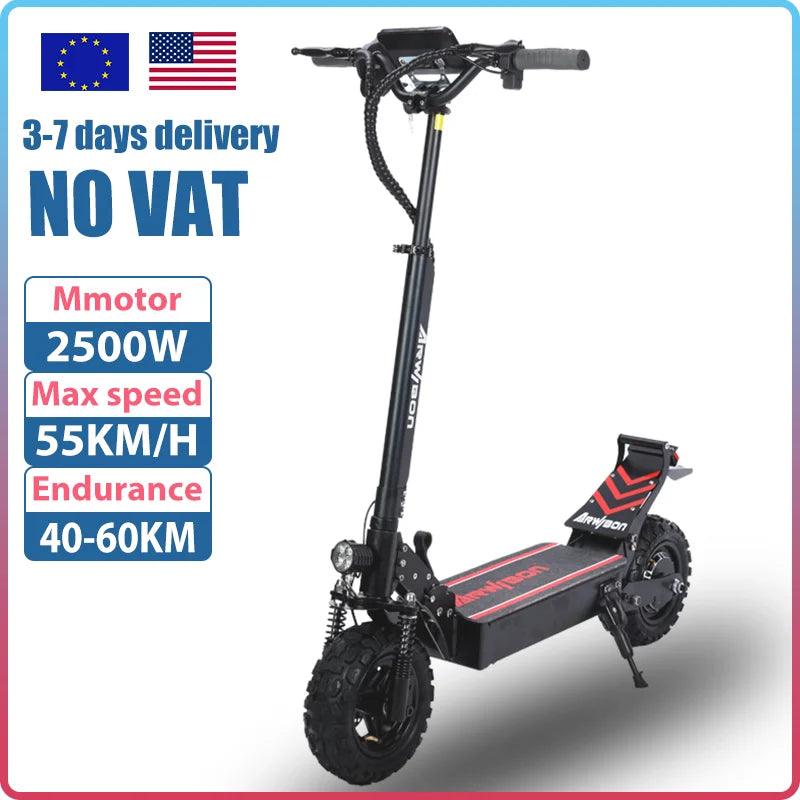 60KM Range Electric Scooter For Adults 11 Inch off-Road Tires Quick Folding 48V 2500W Maximum Speed 55KM/H - VirtuousWares:Global